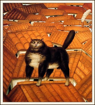 chat Tableau Peinture - Chat sur un toit Fernando Botero
